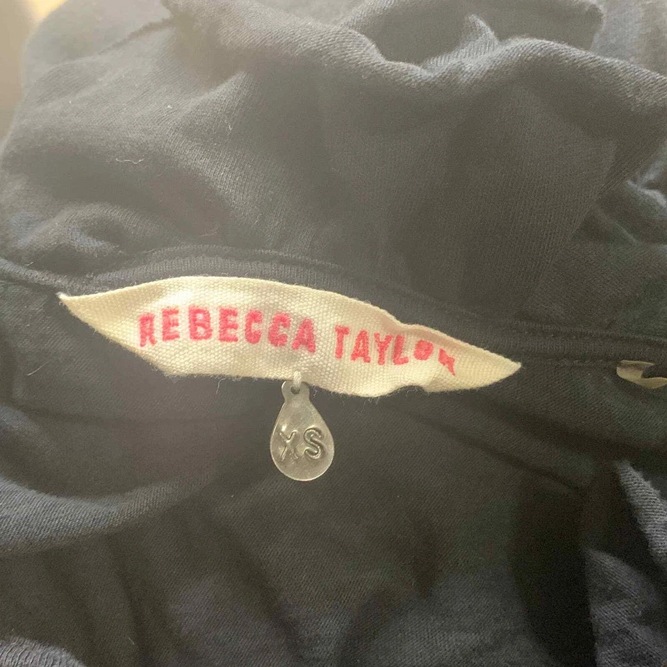 Rebecca Taylor Dress Womens Size XS Black Ruffle Tasseled Neck Elastic Waist - Image 4 of 4