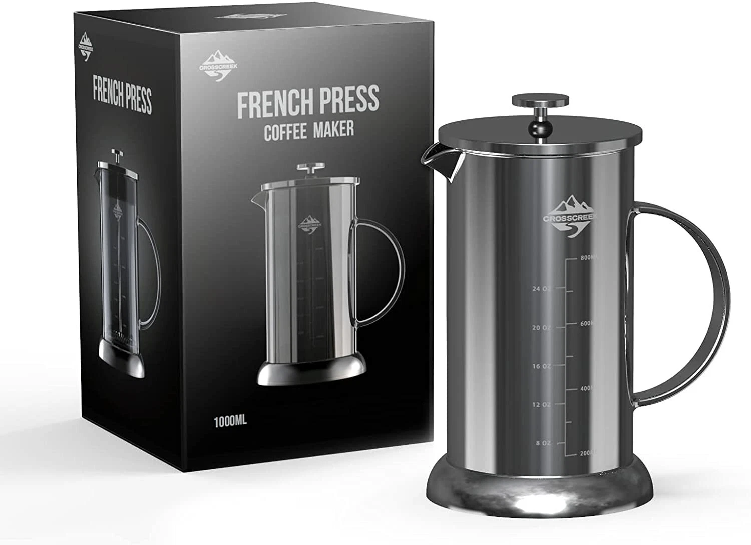 CrossCreek French Press Coffee & Milk Frother, 34oz (4 Cups) Heat Resistant
Opens in a new window or