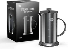 CrossCreek French Press Coffee & Milk Frother, 34oz (4 Cups) Heat Resistant