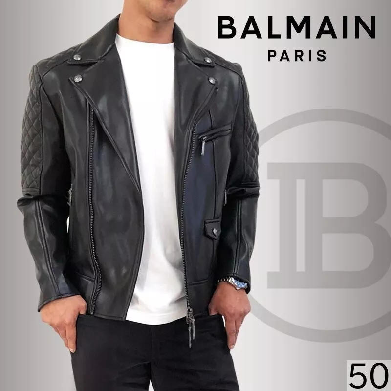 BALMAIN PALIS biker Synthetic leather Jacket size: 48 with garment