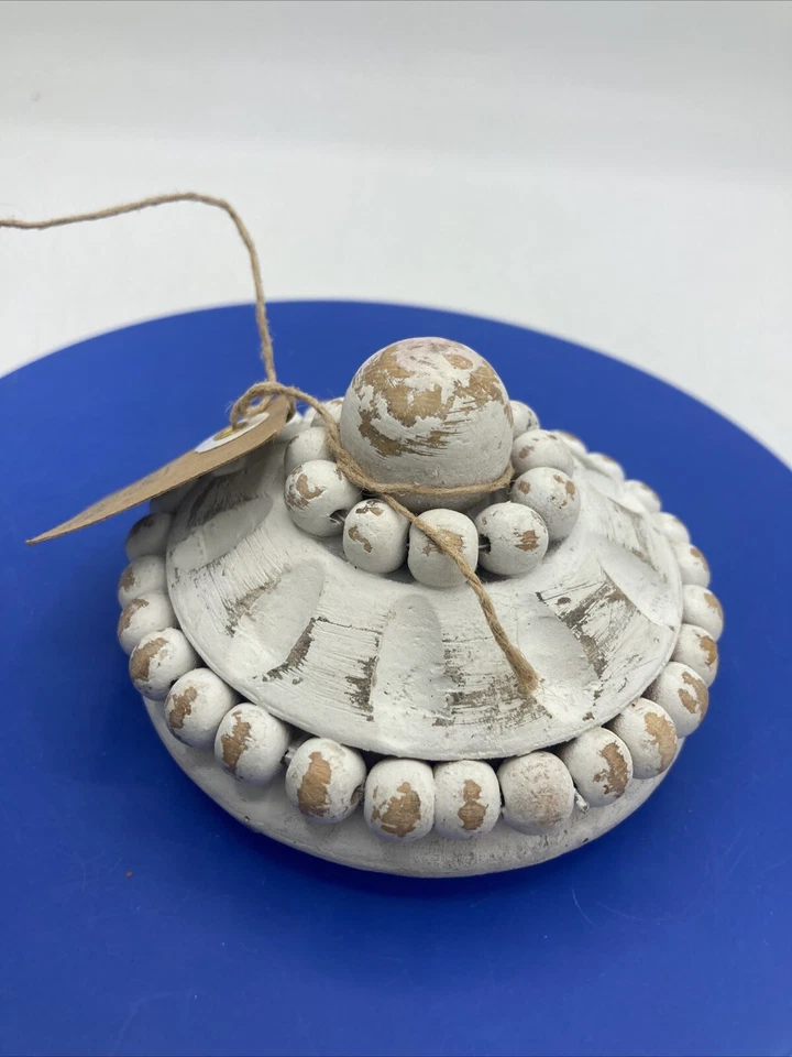 Mudpie Wooden Candle Topper Shabby White Washed Chic For 3” Jar Farmhouse - Image 2 of 4