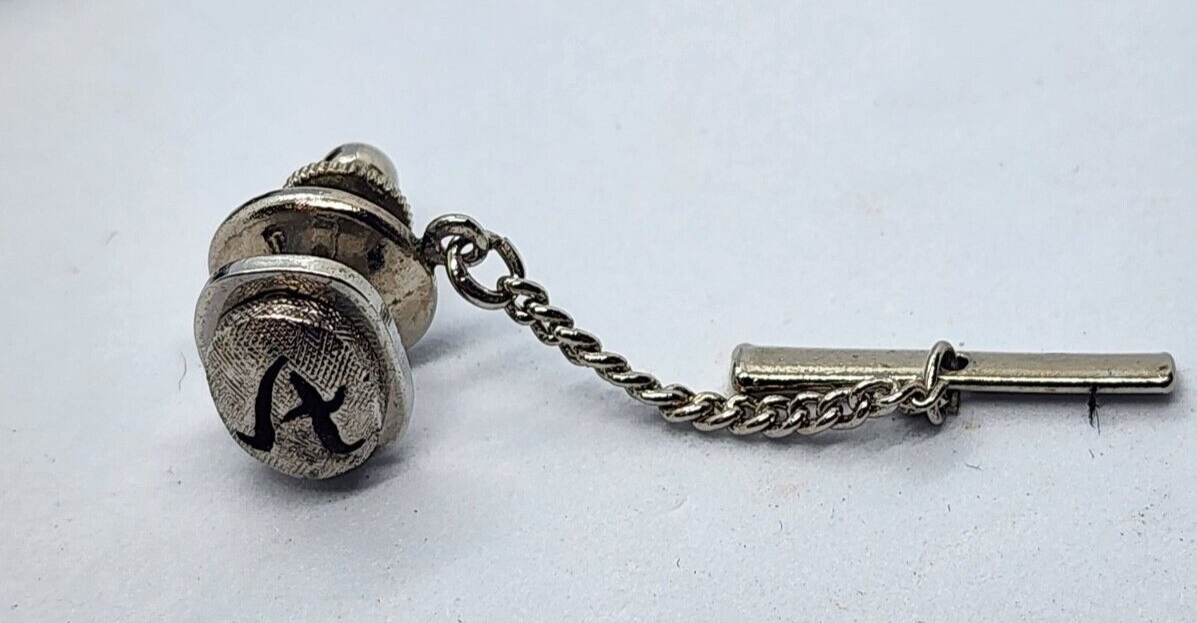 Vintage TIE TACK TIE PIN Silver Tone Oval Engraved "A" Letter Initial