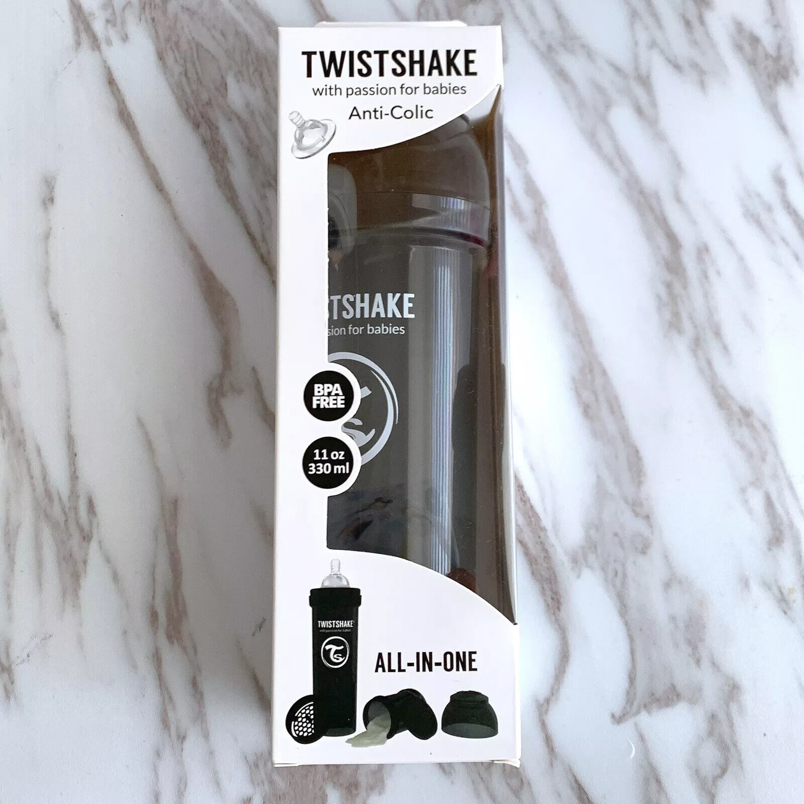 Twistshake Anti-Colic BPA Free 11oz Black All-In-One Feeding