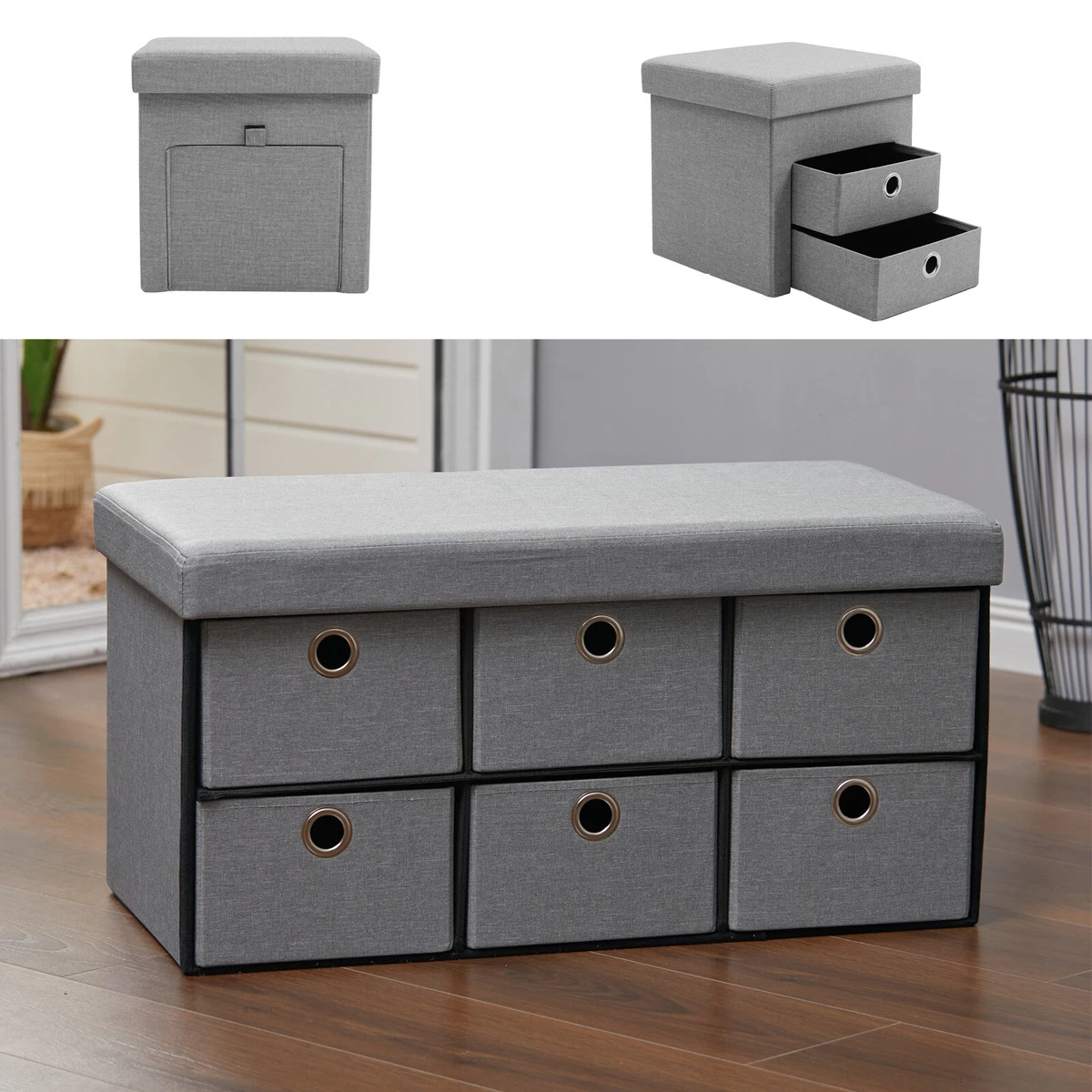 Folding Storage Box Ottoman Seat Stool Storage Boxes Drawers Home