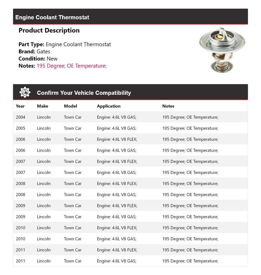 Puertas termostato refrigerante motor Lincoln Town Car 2004-2011 2005 2006 2007 Foto 2 de 4