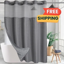 Cortina de ducha lavable a máquina con forro extraíble a presión, gris, US NUEVO