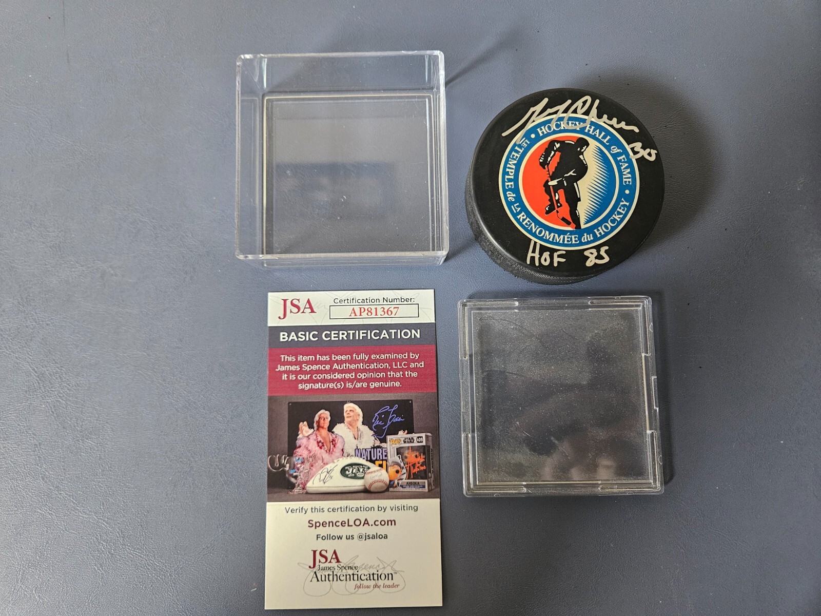 Gerry Cheevers "HOF 85" Signed Hall of Fame Hockey Puck with Case - JSA COA 