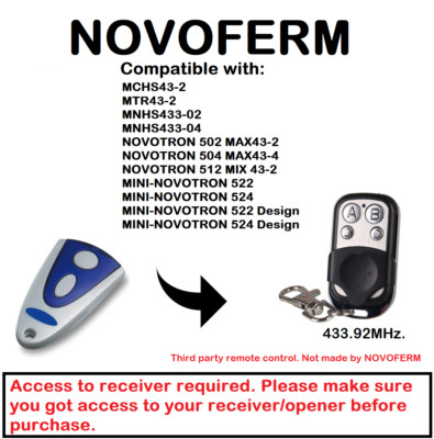 Novoferm Novotron 512 MINI Compatible Remote Control 433.92MHz.