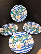 Set of 4 TAIPRO MELAMINE 12" PLATE PLATTER TURTLE SHELLS SEAHORSE STARFISH - NEW