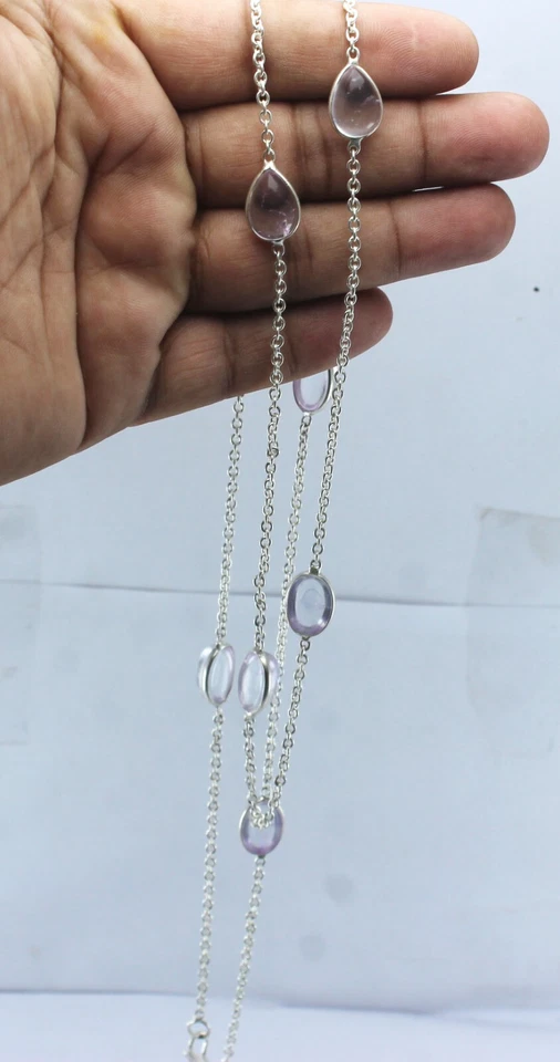 925 Пробы халцедон драгоценный камень красивый кабель цепочка ожерелье ювелирные изделия - Изображение 4 из 4