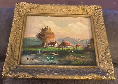 #ad #ad ATQ Miniature Impressionist Oil Canvas 9.5”X11 5 8” Landscape Gesso Signed Meert $125.00