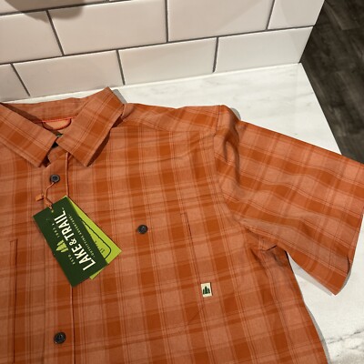 Lake Trail Short Sleeve Button Shirt Men's Small Orange Plaid New Fishing Hiking