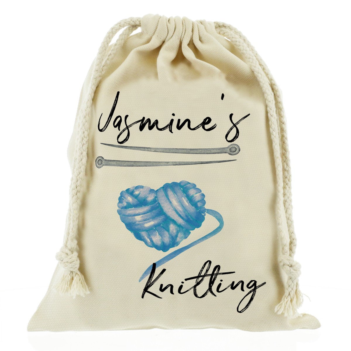 Personalised knitting bag;needles;wool;heart;gift bag Customise
