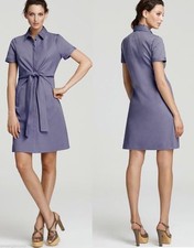 Elie Tahari Mimi Blue Spa Tie Front Or Wrap Tie Back Cotton Poplin Dress 10 12