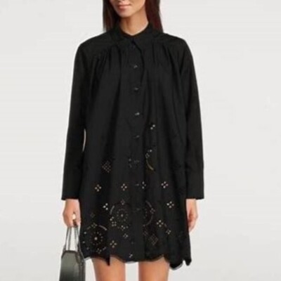 Ganni Broderie Anglais dress organic cotton women's black in size 44 or  XXXL | eBay