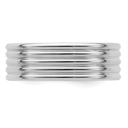 Fede nuziale piatta in argento sterling lucido multi scanalato 7 mm misure da 6 a 13,5 - Foto 4 di 20