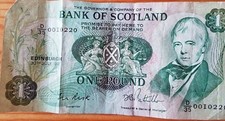 Bank of Scotland one pound note.Code D35 code 0010220, Edinburgh 1981, FREEPOST