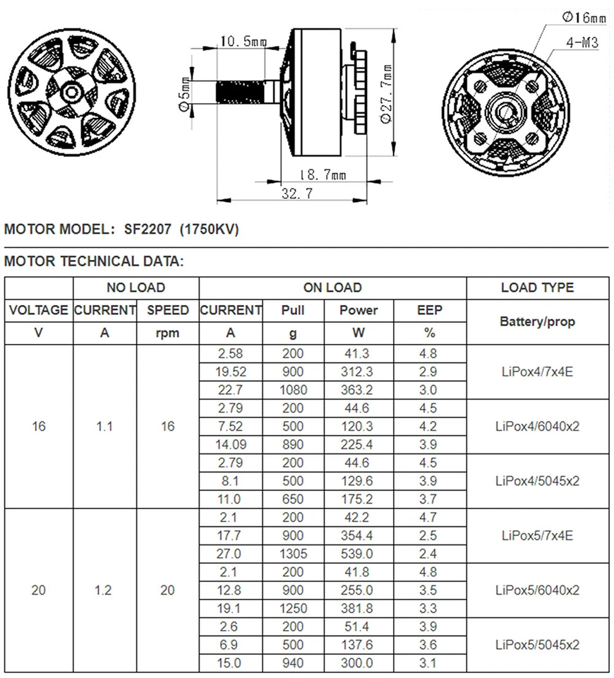 DYS SF-2207 Brushless Motor 1750/ 2450 / 2750KV 4-5S CW for RC FPV Racing Drone - Image 3 of 4