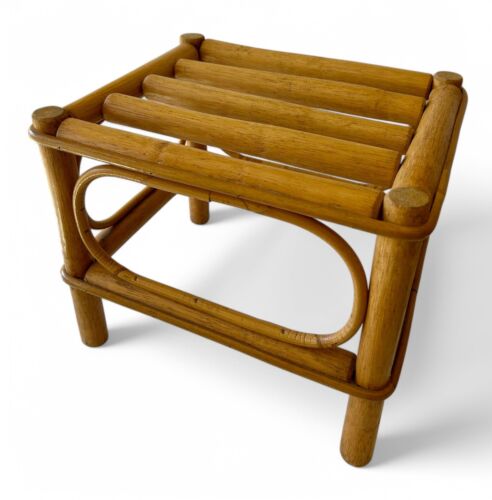 Vintage bamboo stool side table plant stand foot stool square 1980's AUSTRALIA