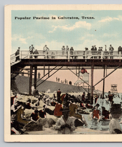 Galveston TX Popular Pastime Beach Bathing Tourists Swim Texas Postcard 1920's - Picture 3 of 4