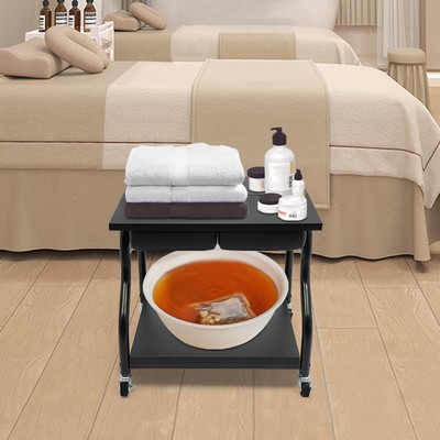 Portable Esthetician Trolley Cart Foot Bath Cart Trolley Cart Black with Wheels