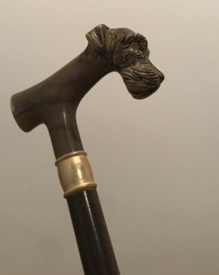 HARVY SCHNAUZER DOG HEAD HANDLE.  WOODEN ITALIAN WALKING CANE