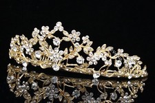 Bridal Wedding Crystal Rhinestone Prom Gold Crown Tiara V660