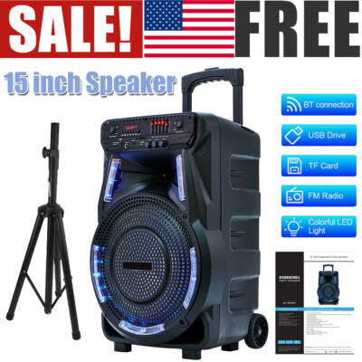15'' Woofer Wireless Portable Bluetooth Speaker Heavy Bass Sound System 2700W