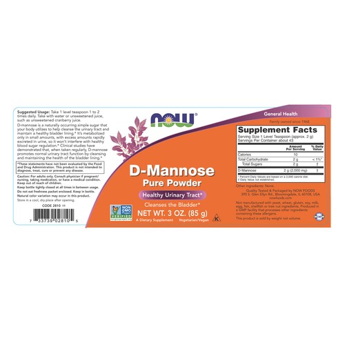 NOW Foods DMannose Pure Powder 85g UTI Bladder Support Urinary Tract