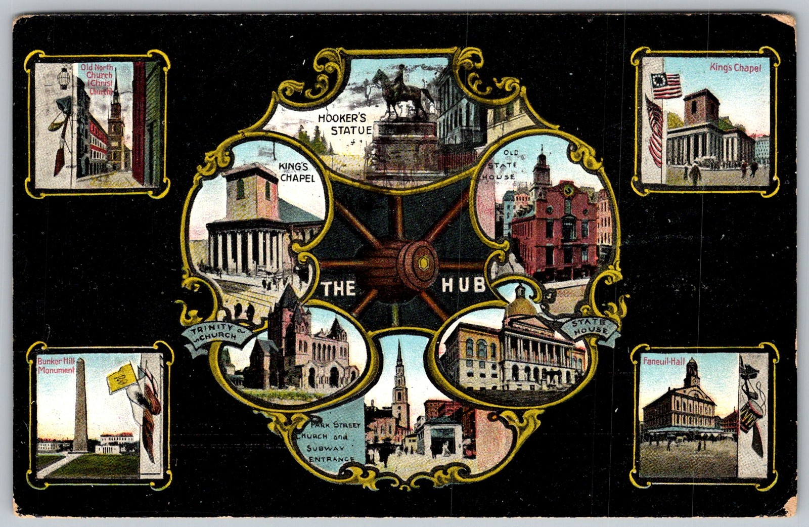 Antique Postcard Faneuil Hall King's Chapel Boston, MA 1900s