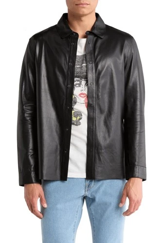 John Varvatos Finn Men's Leather Snap Shirt Jacket Shacket Black Size 52 / US 42 - product listing photo