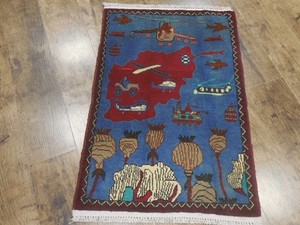 Ar Handmade Afghan war Rug tribal style Wool Pictorial Rug 1.10x2.9 Ft