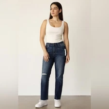 Vigoss Distressed Straight Leg Jeans Size 28 NWT – Dark Wash Raw Hem