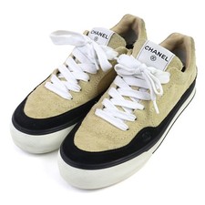 Very Good CHANEL Low cut sneakers COCO Mark lace up Suede leather men 41 G45210