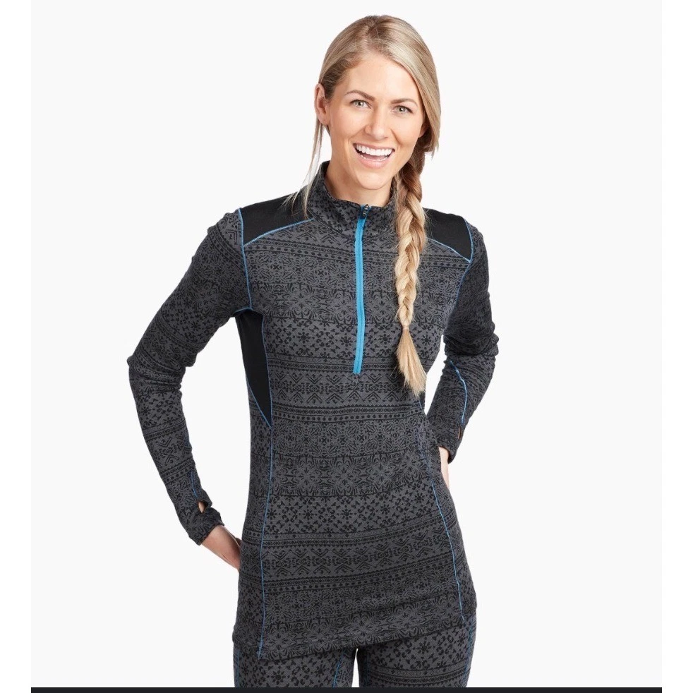 KÜHL Kaskade Zip Neck Baselayer Women's XL 18F Merino Wool Top XL Fair Isle