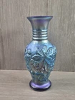 Fenton Loganberry Favrene Vase Electric Blue Carnival Glass Scott Fenton
