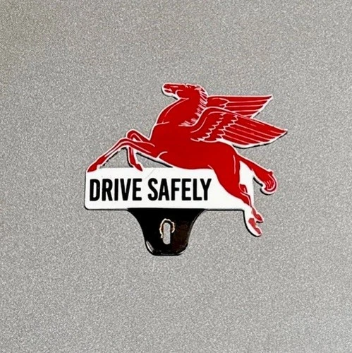 VINTAGE MOBIL PEGASUS PLATE TOPPER PORCELAIN SIGN CAR GAS TRUCK OIL MOTORCYCLE