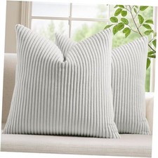 Corduroy Decorative Throw Pillow Covers 22x22 Set 22" x 22" Pack of 2 Grey