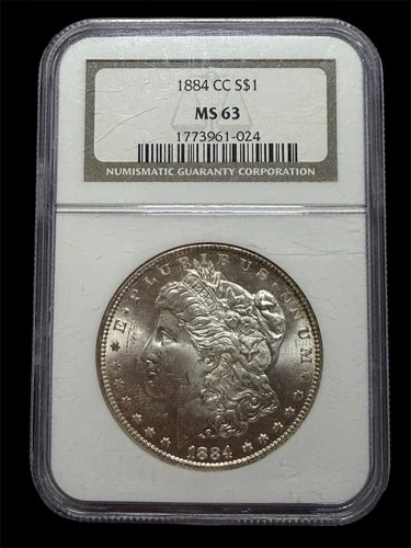 1884-CC Morgan Silver $1 Dollar Carson City Mint  NGC MS63