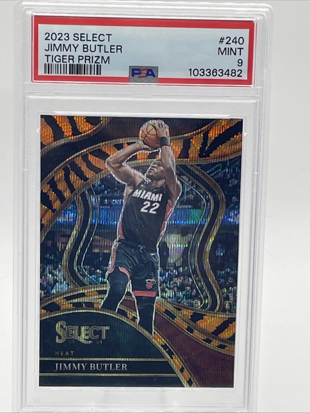 2023 Panini Select Courtside Tiger Prizm Jimmy Butler #240 PSA 9 CASE Hit!
