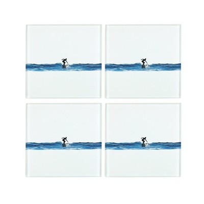 Surfer Untersetzer Set - Blau Glas Antirutsch Untersetzer Geschenk, 4er Set