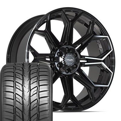4P83 24x10 Black 4PLAY Rims & 295/35R24 UHP Tires Set 6X135 & 6X139.7 +18ET