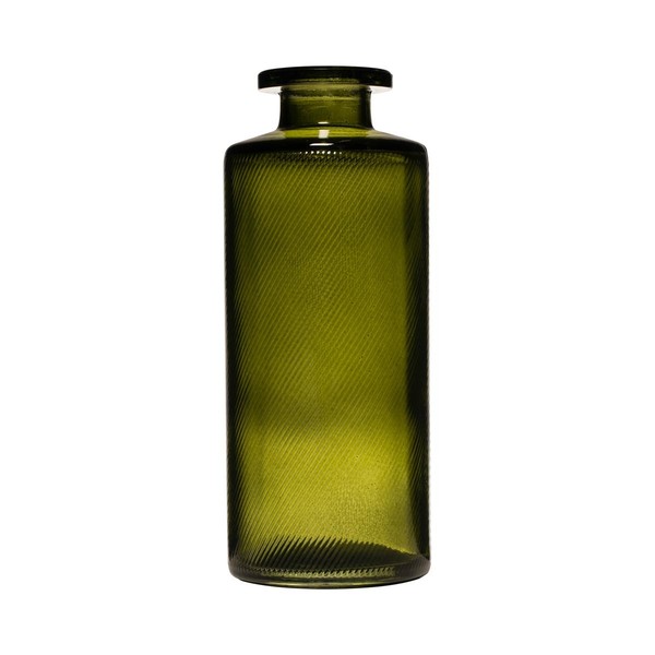 INNA-Glas Glasvase Flasche Emanuela, Maserung, OlivgrüN-Klar, 13Cm, Ø5,4Cm-image