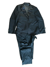 Mgnaie Mens 3 Piece Suit Set Black Jacket Vest Pants Bow Padded Shoulders L