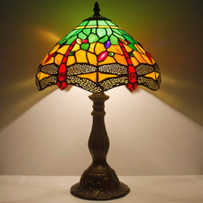 Vintage Tiffany Style Dragonfly Stained Glass Table Lamp Green Yellow Decor Lamp