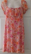 Primark 14 Pink/ Orange Mesh Floral Off The Shoulder Bodycon Dress BNWT
