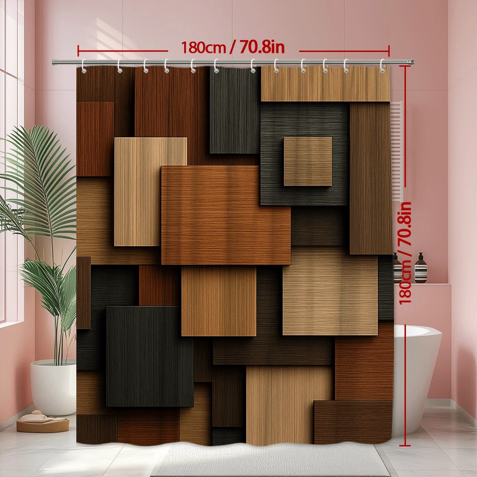 Cortina de ducha moderna marrón y negra para decoración de baño con estilo Foto 3 de 4