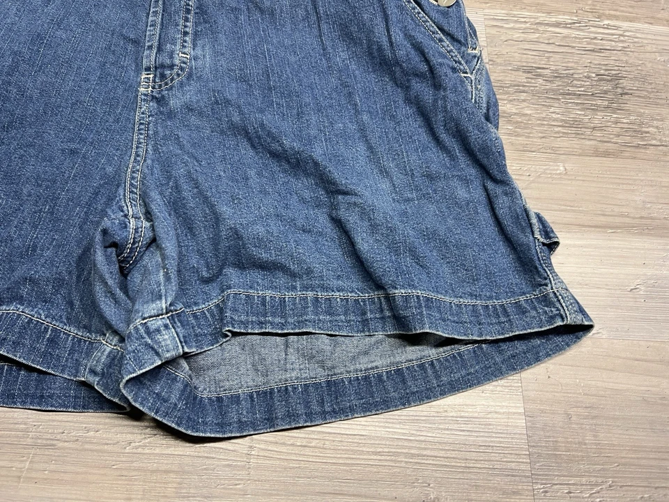 Vintage Calvin Klein Bib Overalls Shorts Jeans Denim Womens L Double Stone Wash - Image 3 of 4