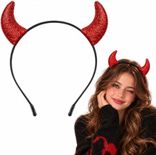 Glitter Devil Horns Headband Red Demon Horns Halloween Costume for Cosplay
