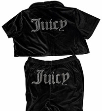 Juicy Couture Women s Black Velour 2pc Sleepwear Set L Button Top JUICY Bling
